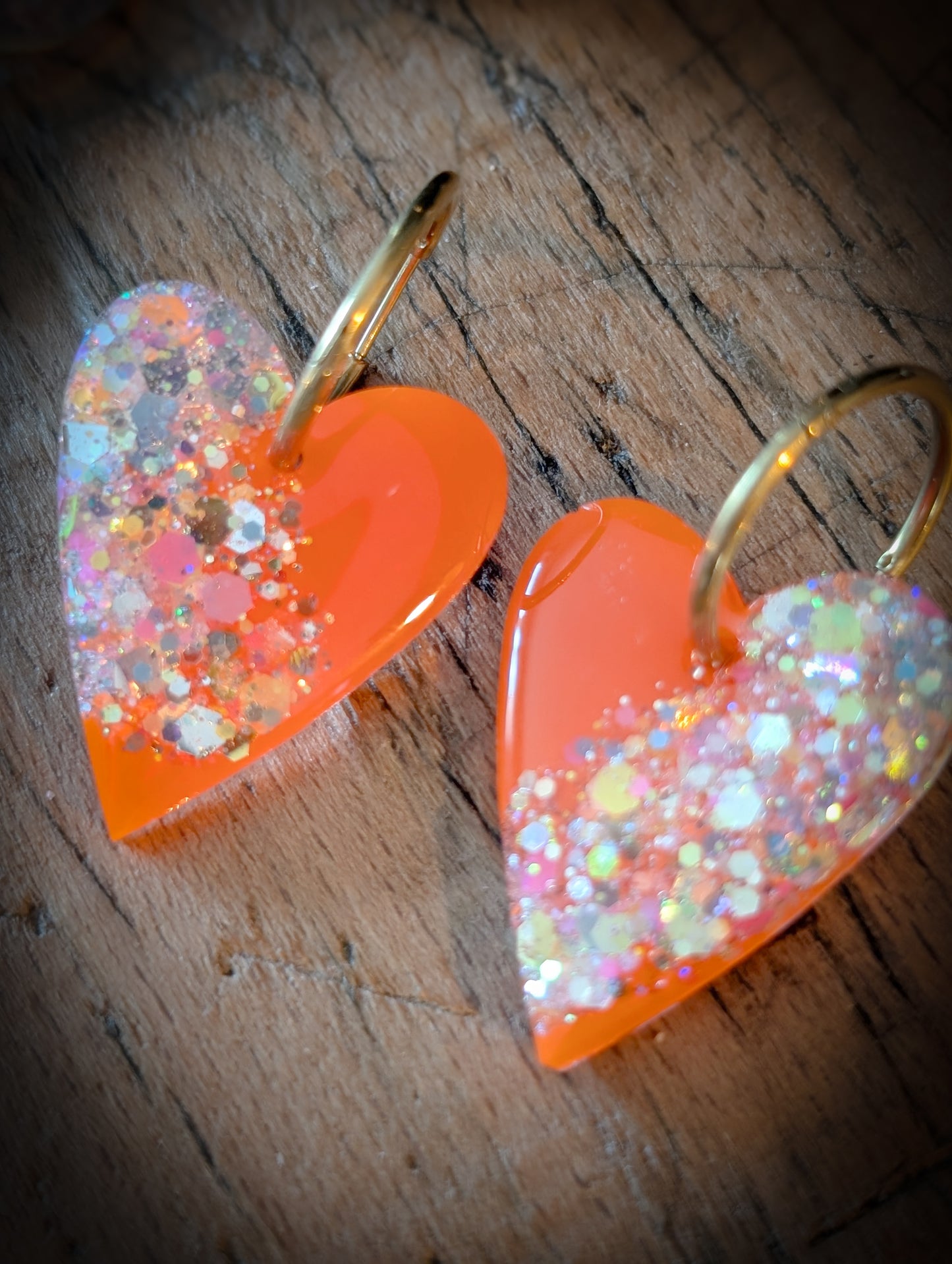 BO Heart 3cm Orange Fluo Glitters