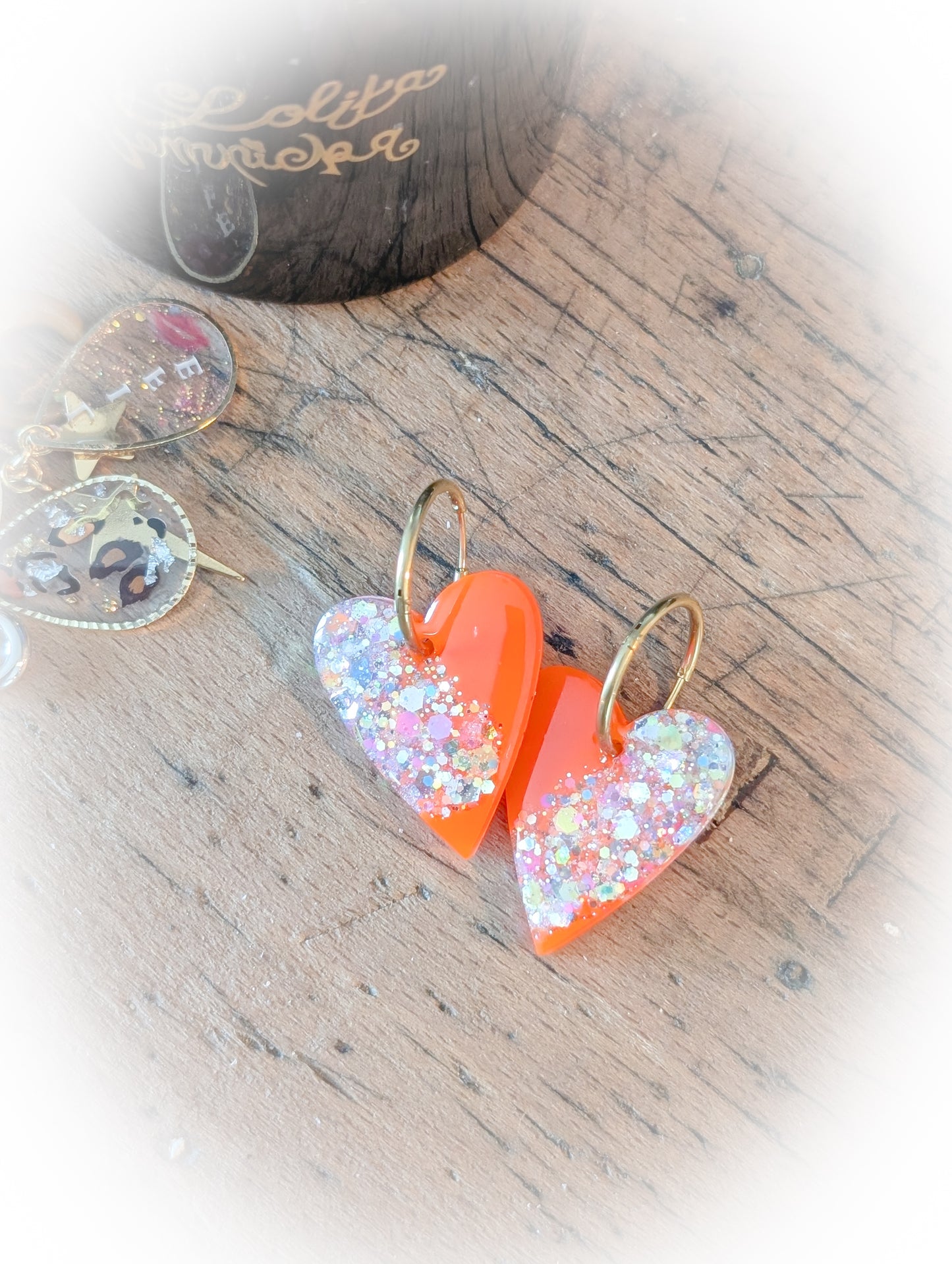 BO Heart 3cm Orange Fluo Glitters