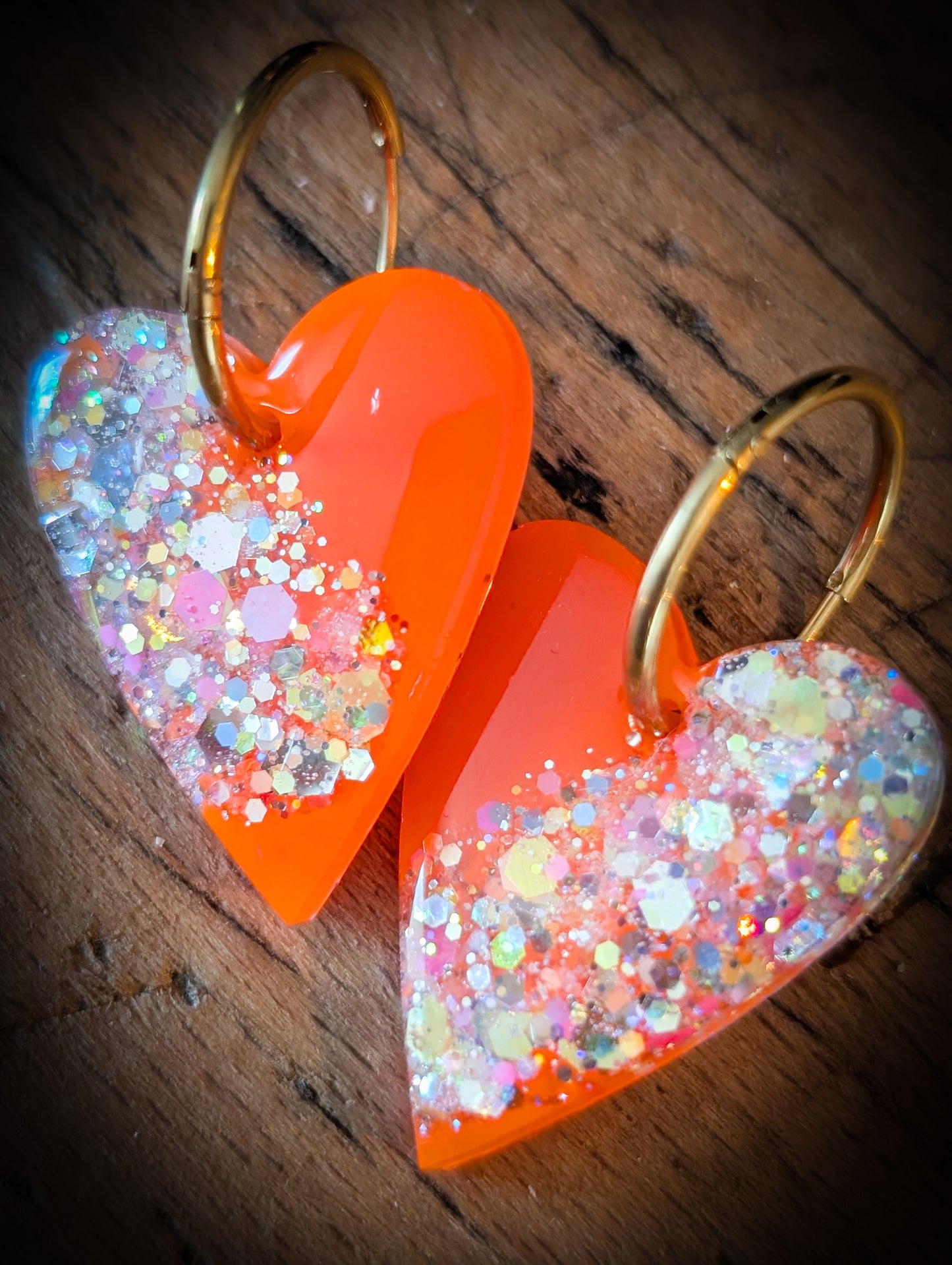 BO Heart 3cm Orange Fluo Glitters